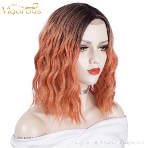 Vigorous Body Wave Ombre Black Brown Cheap Price Natural Lace Front For Black Women Short Bob Synthetic Hair Wigs